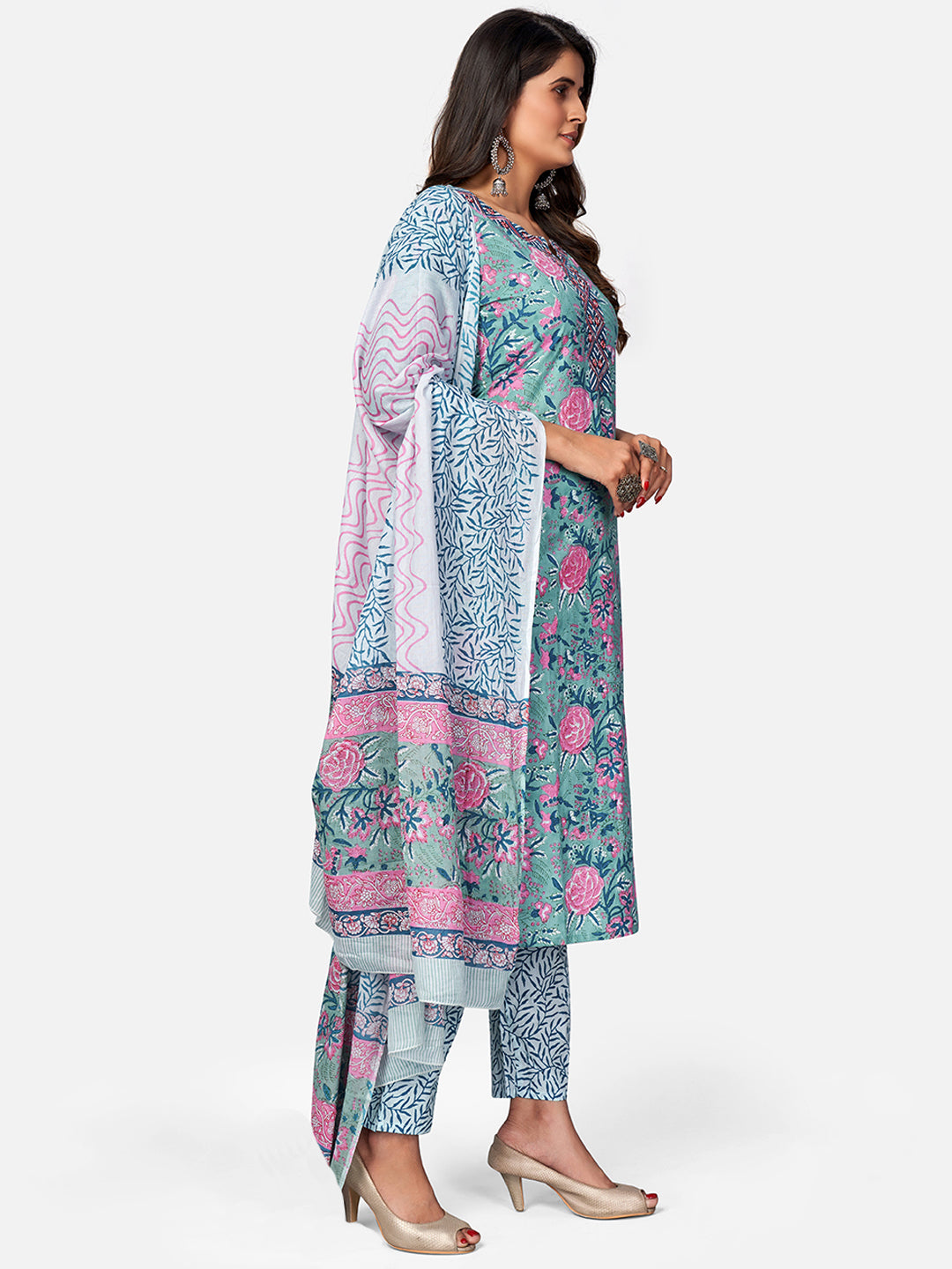 Women's Turquoise Blue Kurta With Pant & Dupatta By Vbuyz (3