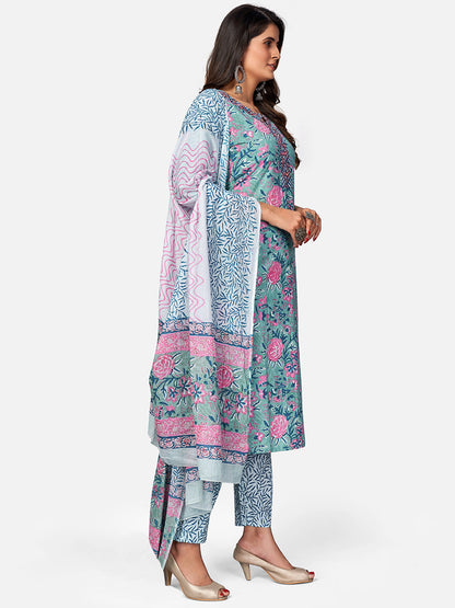 Women's Turquoise Blue Kurta With Pant & Dupatta By Vbuyz (3