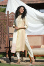 Women's Ivory Rayon Straight Kurta Pant Dupatta Set with Mask1
