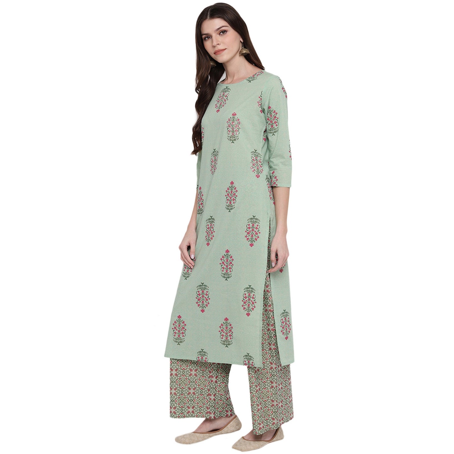 Women's Light Green Cotton Kurta By Vbu