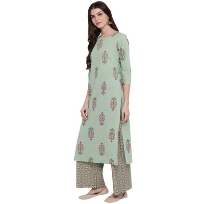 Women's Light Green Cotton Kurta By Vbu