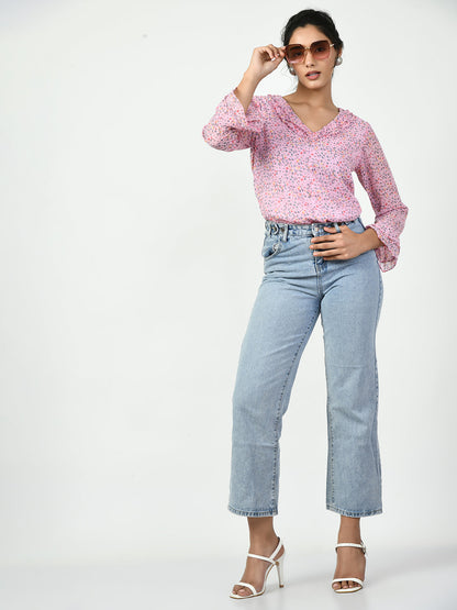 Women's Pink Floral Printed Top