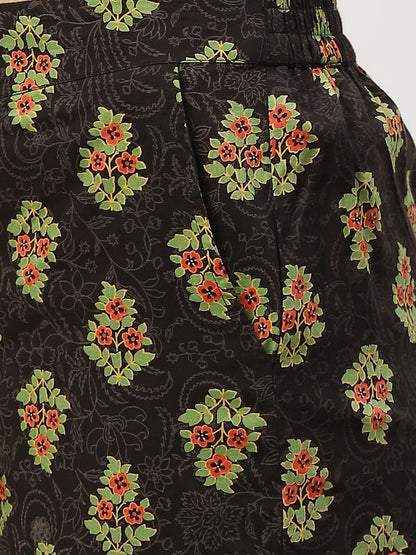 Women's Floral Print Tunic Sharara Set With Mask