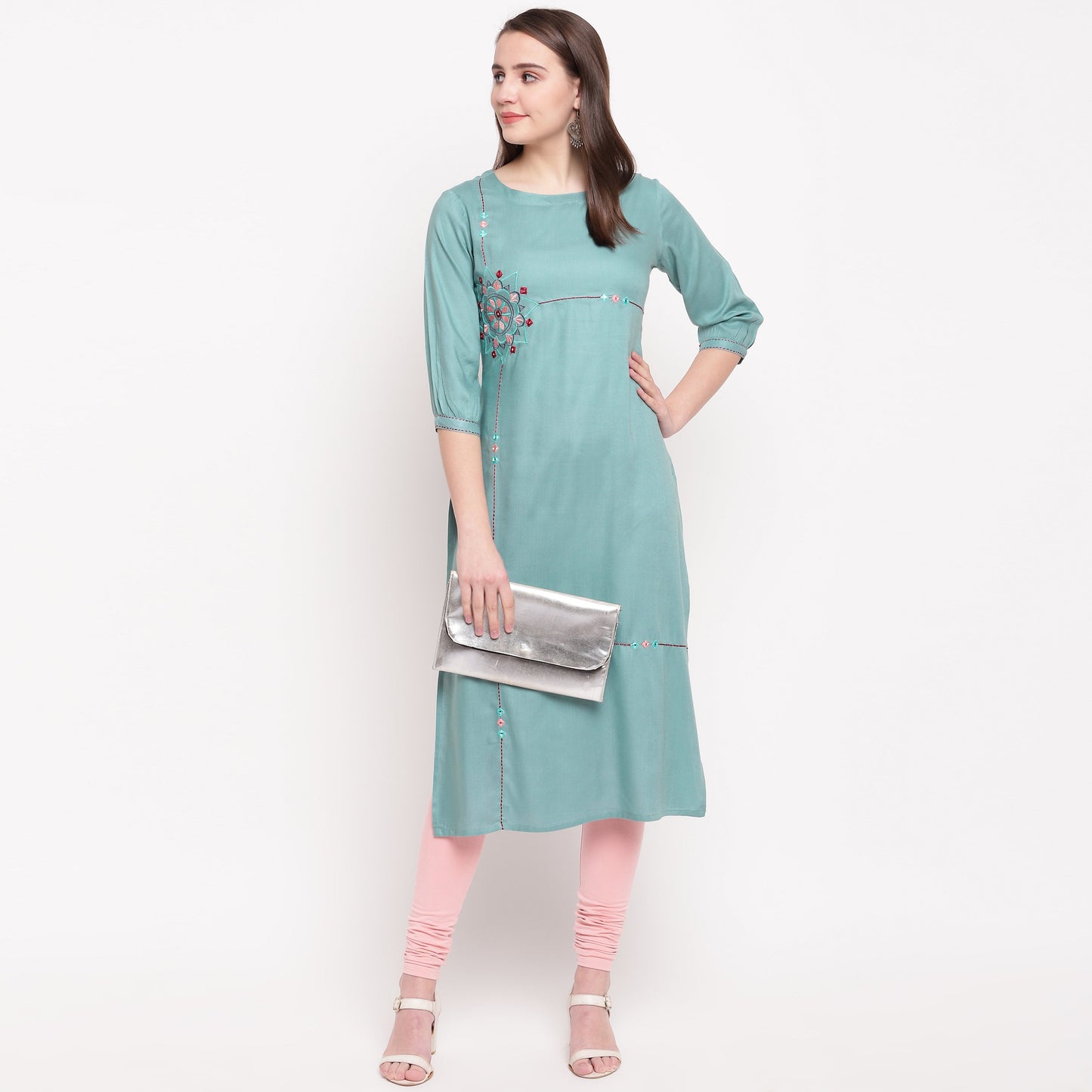Women's Sea Green Rayon Kurta By Vu