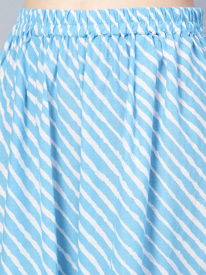 Women's Blue And White Bandhani Print Kurta With Palazzos