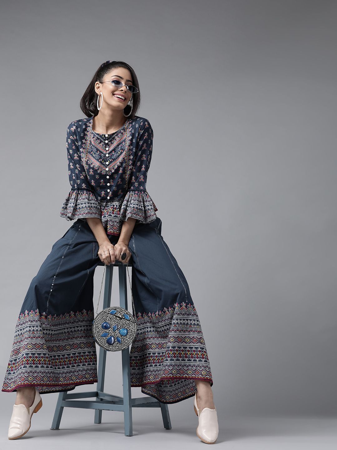 Women's Floral Printed Crop-Top Palazzo Set