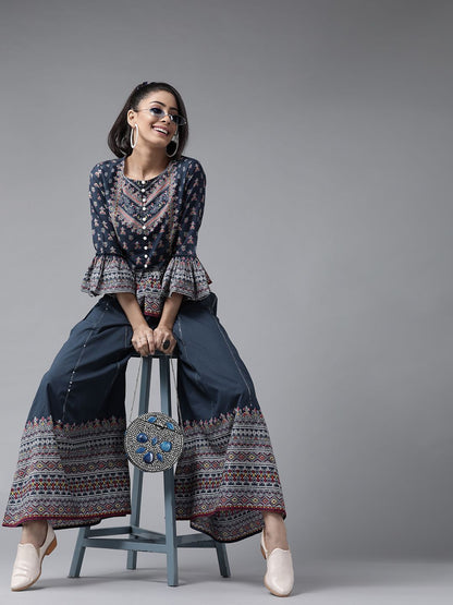 Women's Floral Printed Crop-Top Palazzo Set