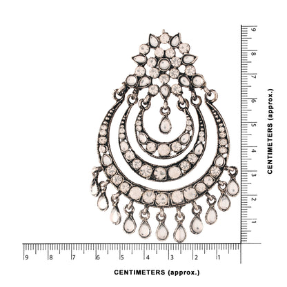 Women's  Silver Oxidised Traditional Stone Studded Chandbali Earrings