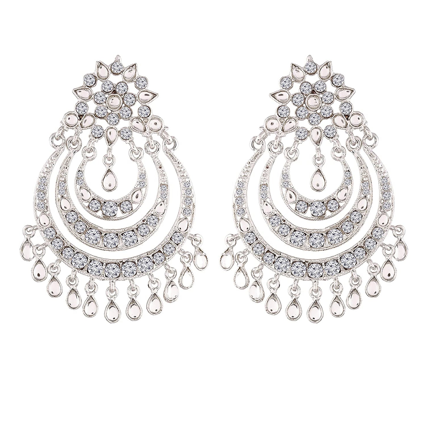 Women Silver Chandbali Earrings by I Jewels (1 Pai