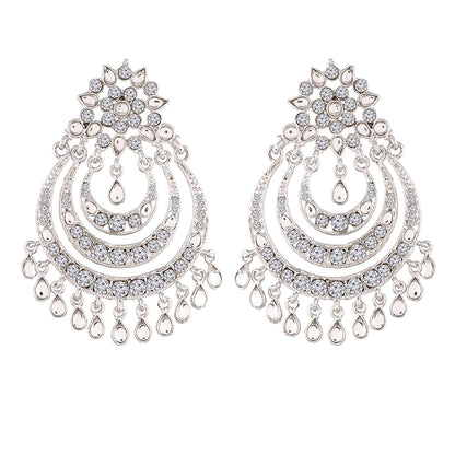 Women Silver Chandbali Earrings by I Jewels (1 Pai
