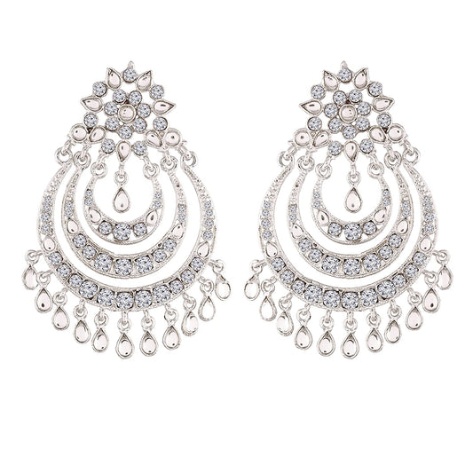 Women Silver Chandbali Earrings by I Jewels (1 Pai