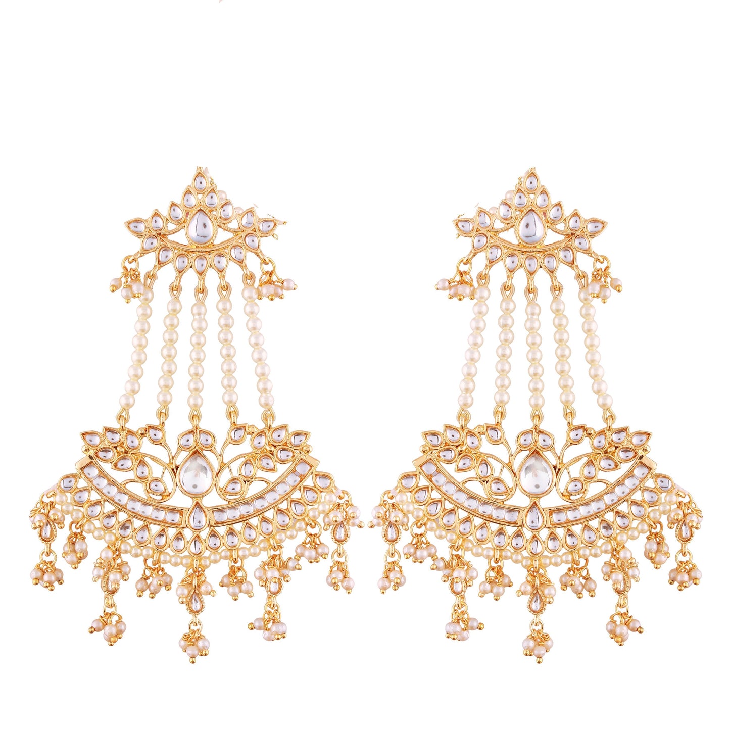 Women's Traditional Gold Plated Zinc Alloy Kundan And Pearl Zinc Earrings