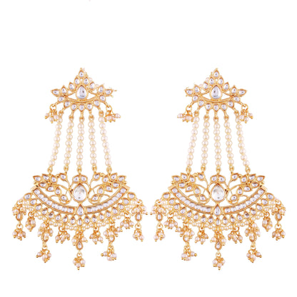 Women's Traditional Gold Plated Zinc Alloy Kundan And Pearl Zinc Earrings