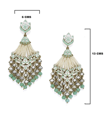Women's Turquoise Gold Plated Handcrafted Meena Work Earring Glided With Kundan & Pearls