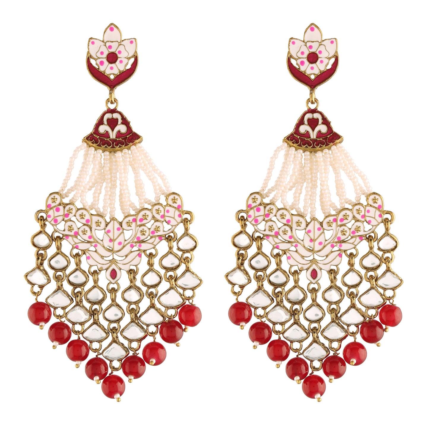 Women's Maroon Gold Plated Ethnic Meenakari Dangler Earrings Studded With Kundan