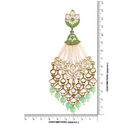 Women's Mint Gold Plated Ethnic Meenakari Dangler Earrings Studded With Kundan