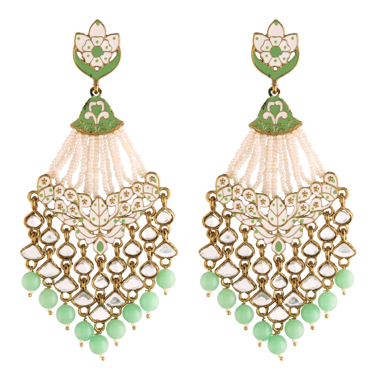 Women's Mint Gold Plated Ethnic Meenakari Dangler Earrings Studded With Kundan