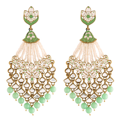 Women's Mint Gold Plated Ethnic Meenakari Dangler Earrings Studded With Kundan