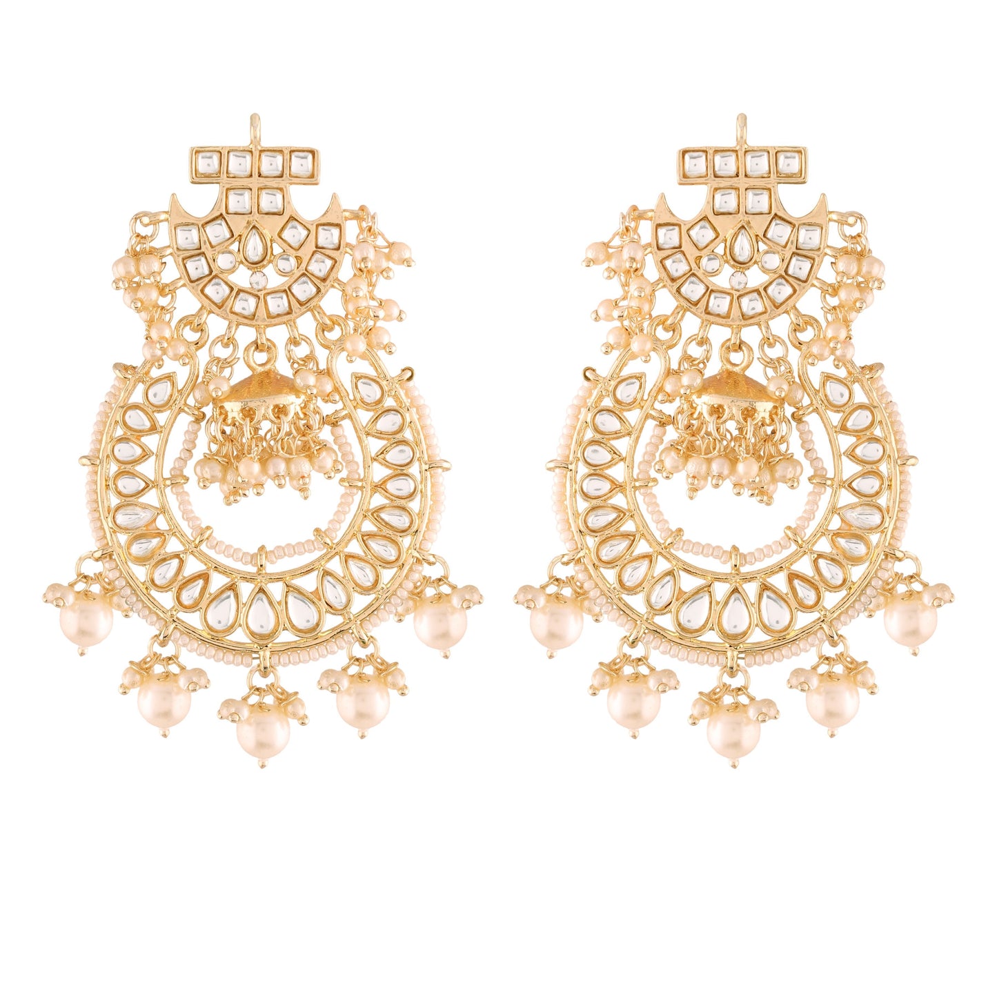 Women's  Gold Plated Kundan & Pearl Traditional Handcrafted White  Jhumki