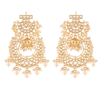 Women's  Gold Plated Kundan & Pearl Traditional Handcrafted White  Jhumki