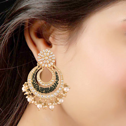 Women's Black Traditional Gold Plated Alloy Handmade Enamel Meenakari Earrings