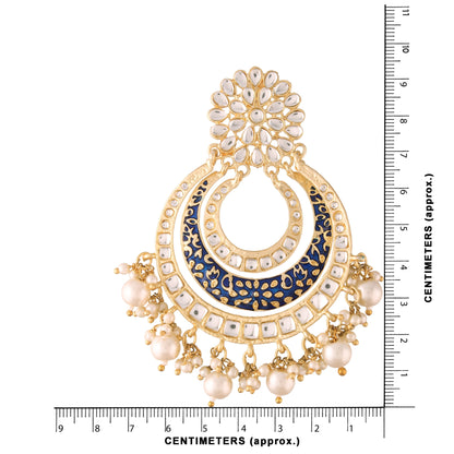 Women's  Black Handmade Royal Blue Enamel/Meenakari Kundan & Pearl Studded Earrings