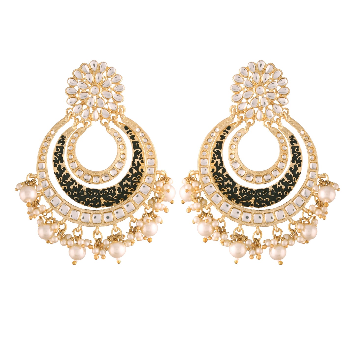 Women's Black Traditional Gold Plated Alloy Handmade Enamel Meenakari Earrings