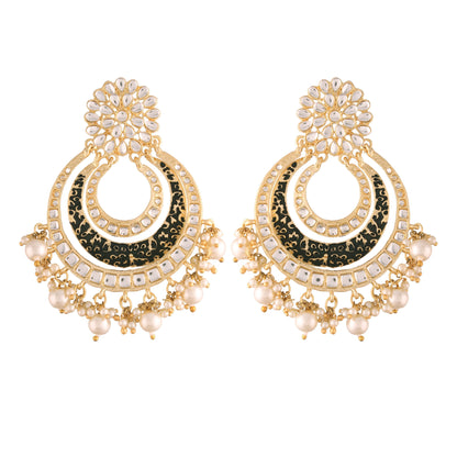 Women's Black Traditional Gold Plated Alloy Handmade Enamel Meenakari Earrings