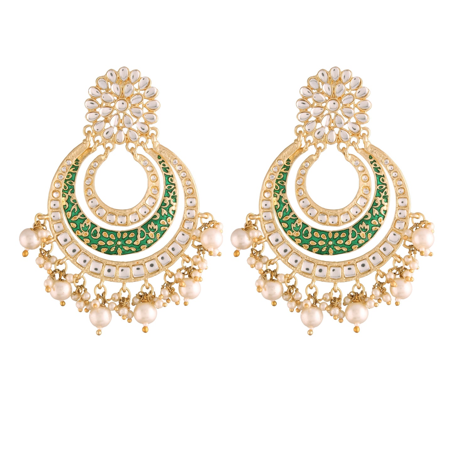 Women's  Gold Plated Alloy Kundan Stones & Pearl Green Earrings