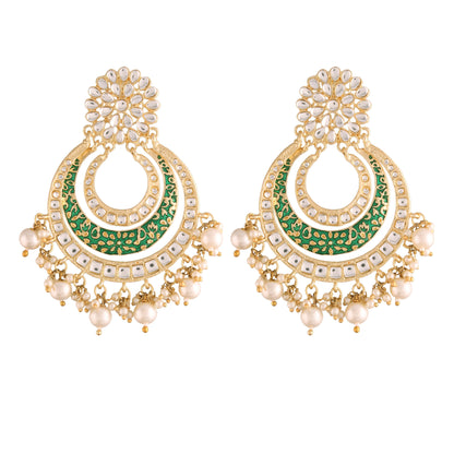 Women's  Gold Plated Alloy Kundan Stones & Pearl Green Earrings