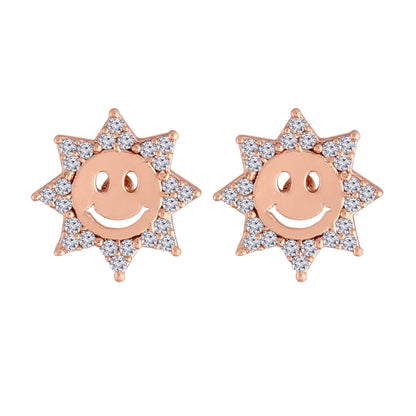 Women's Â Glittering AD Stone Smiley Face Stud Earrings