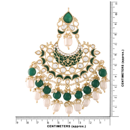 Women's Green Gold Plated, Enamel Kundan Stones & Pearl Earrings