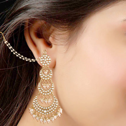 Women's  Gold Plated White Kundan Stones & Pearl Earrings