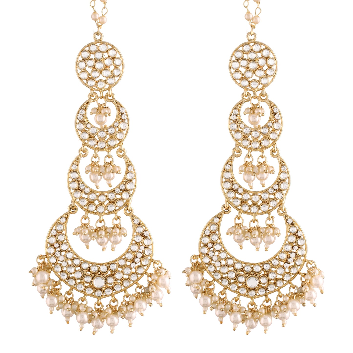 Women's  Gold Plated White Kundan Stones & Pearl Earrings