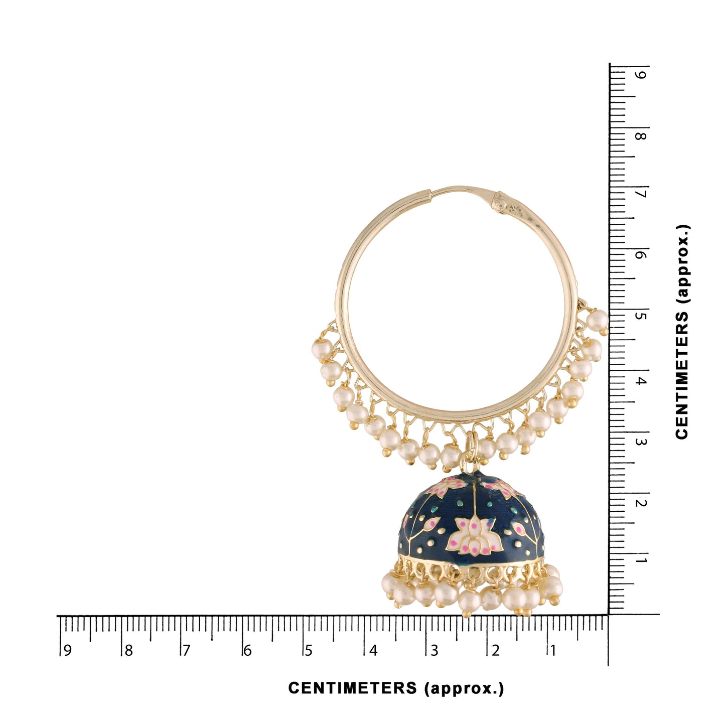 Women's  Gold Plated Traditional Handcrafted Enamelled  Blue Jhumki Hoop Earrings
