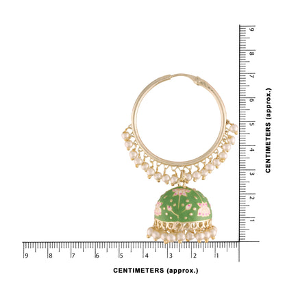 Women's  Gold Plated Traditional Handcrafted Enamelled Mint Jhumki Hoop Earrings