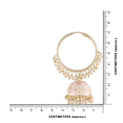 Women's  Gold Plated Traditional Handcrafted Enamelled White Jhumki Hoop Earrings