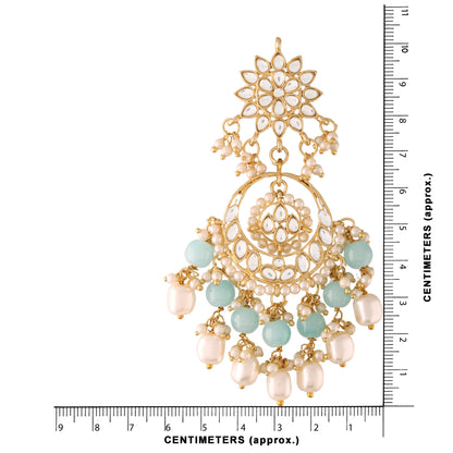 Women's  Gold Plated Turquoise Handcrafted Pearl Kundan Beaded Chandbali Earrings