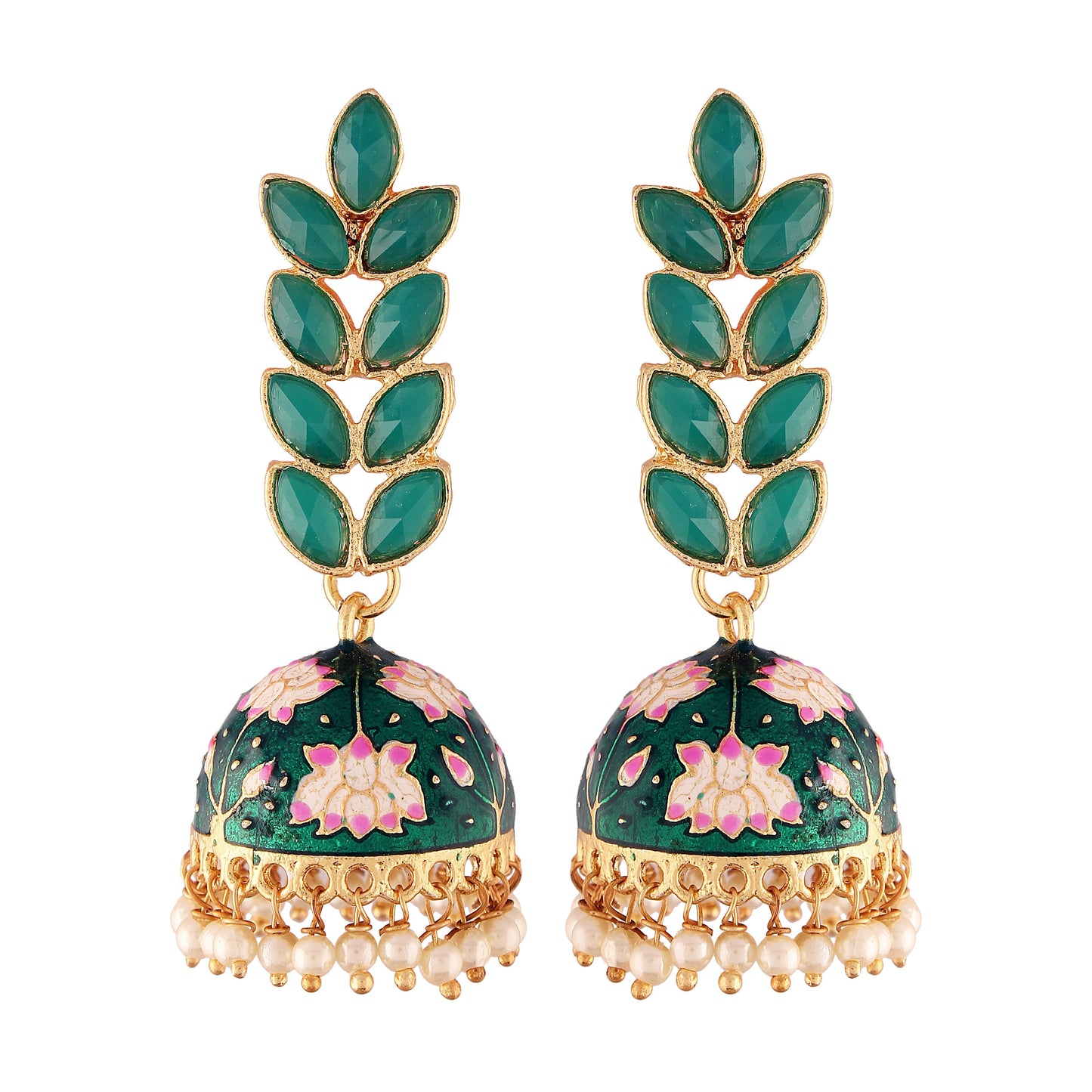 Women's 18k gold plated grey enamelled leaf shaped jhumki earringse2922gr