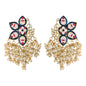 Women's 18k Blue gold plated handcrafted kundan studded floral drop earrings