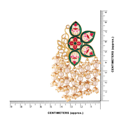 Women's 18k green gold plated handcrafted kundan studded floral drop earrings