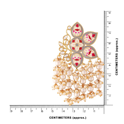 Women's 18k green gold plated handcrafted kundan studded floral drop earrings