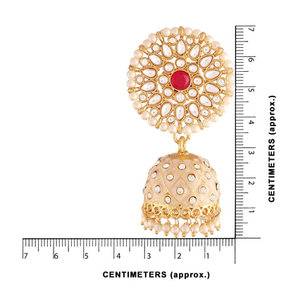 Women's 18k gold plated floral handcrafted cream meenakari jhumka earring e2925cr