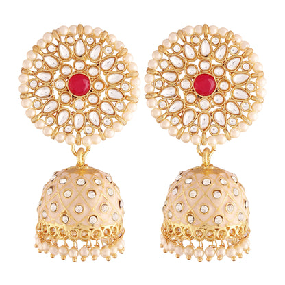 Women's 18k gold plated floral handcrafted cream meenakari jhumka earring e2925cr