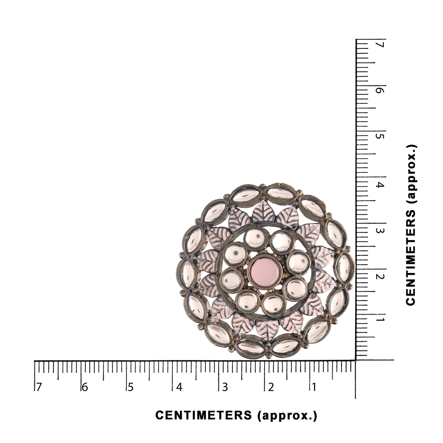 Women's  Pink Silver Oxidized Kundan Studded Meena Work Designer Circular Stud Earrings