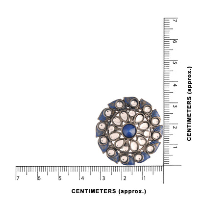 Women's  Silver Oxidized Blue Kundan Studded Meena Work Designer Circular Stud Earrings