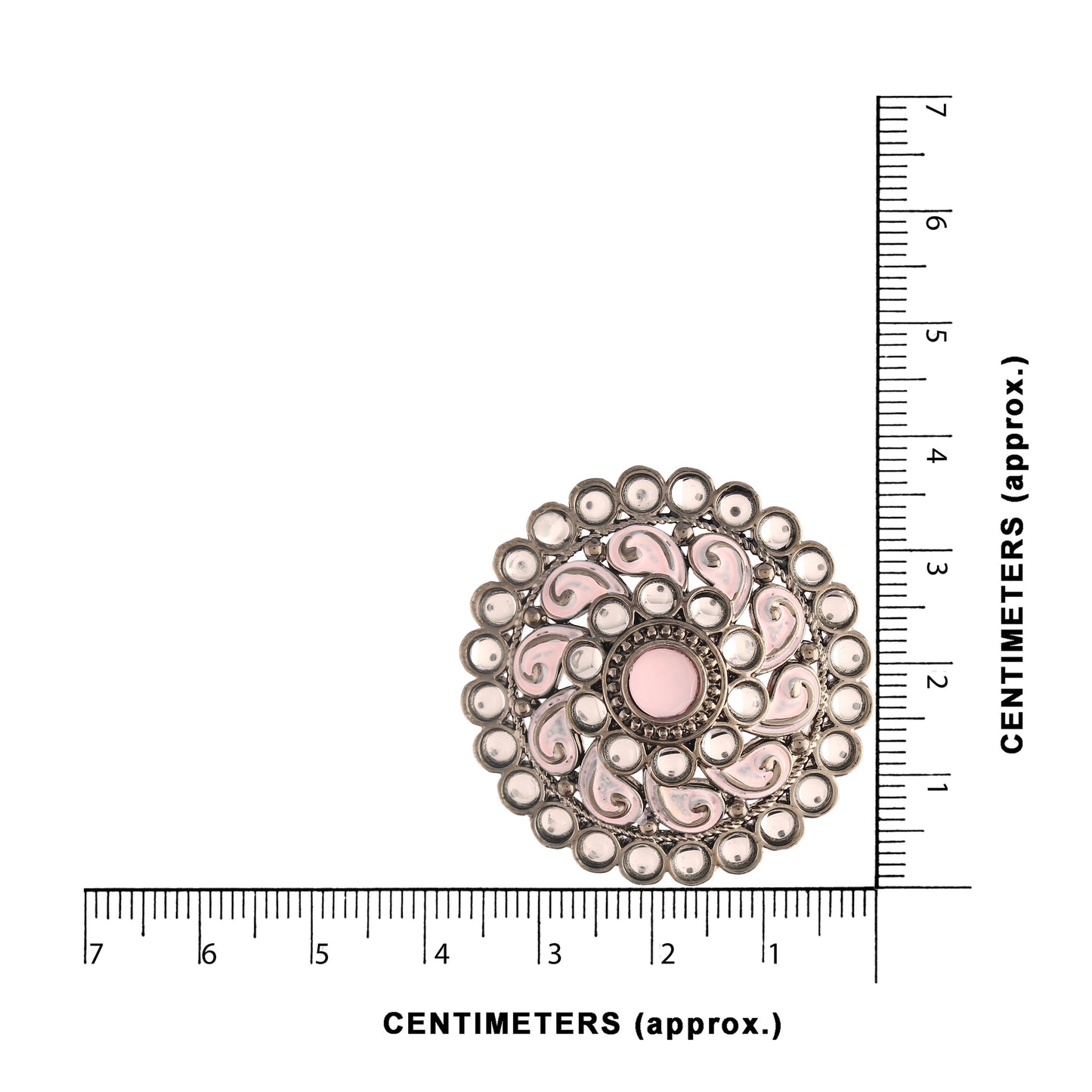 Women's  Pink Silver Oxidized Kundan Studded Meena Work Designer Circular Stud Earrings