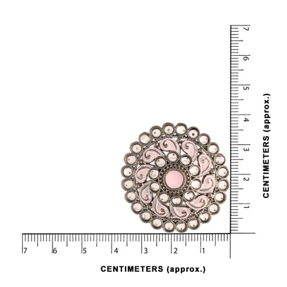 Women's  Pink Silver Oxidized Kundan Studded Meena Work Designer Circular Stud Earrings