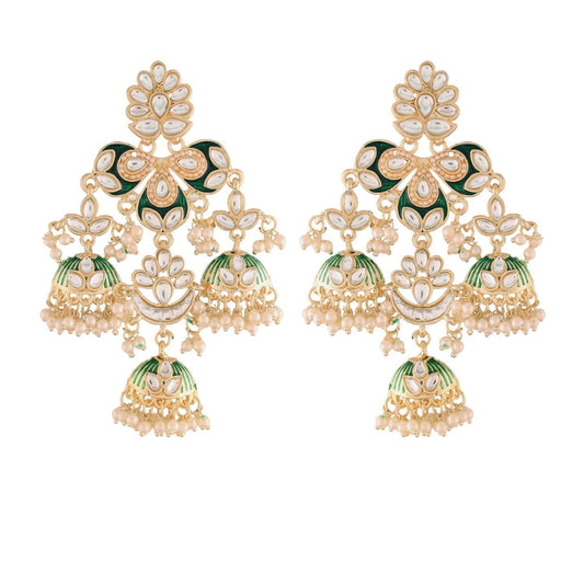 Women's Kundan Pearl Studded Jhumki EarringsÂ 