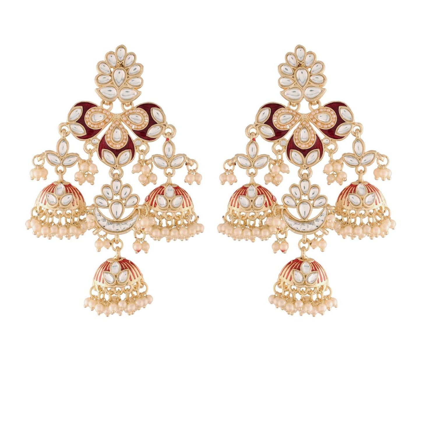 Women's Kundan Pearl Studded Jhumki EarringsÂ 